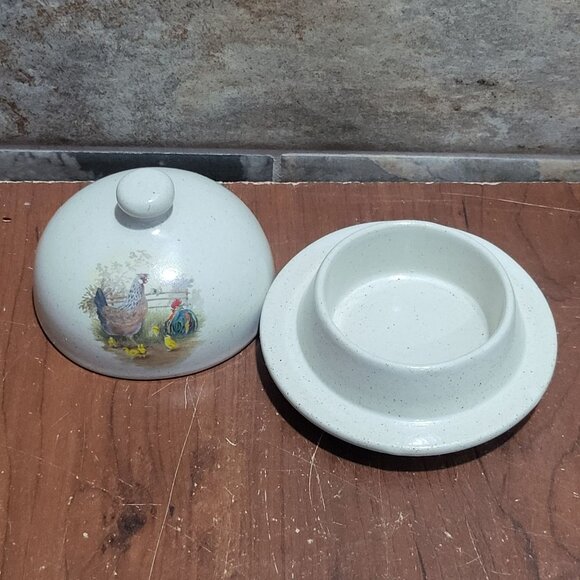 Ceramic Domed Butter Dish Chicken and Chick Farm Animal Motif - Picture 3 of 10